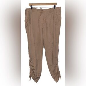Lauren Ralph Lauren Women Drawstring Ruched Side Hem Tan Pants‎ Size 14 Casual
